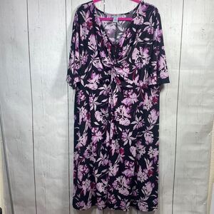 Catherines Plus Size 4X Floral Twist Front Dress Black Purple Stretch Romantic